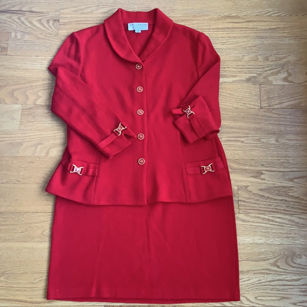 St. John Collection Red Skirt Suit, Size 12